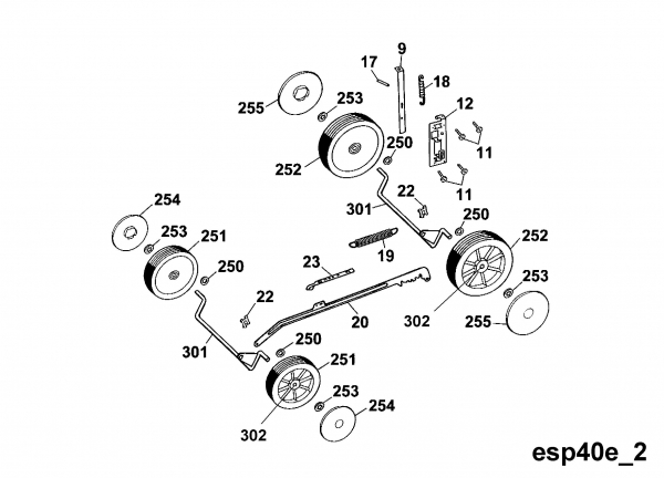Ersatzteile WOLF-Garten Elektro Rasenmäher ohne Antrieb Esprit 40 E Typ: 4020000 Serie A, B  (2002) Höhenverstellung, Räder 