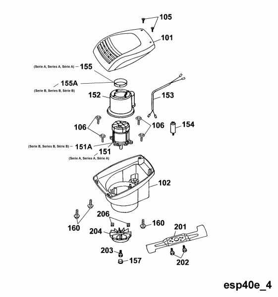 Ersatzteile WOLF-Garten Elektro Rasenmäher ohne Antrieb Esprit 40 E Typ: 4020000 Serie A, B  (2002) Elektromotor, Messer 