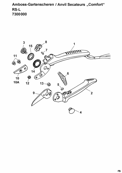 Ersatzteile WOLF-Garten Gartenschere RS-L Typ: 7300000  (2003) Grundgerät 