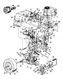 Ersatzteile Super Rasentraktoren Super 111 Typ: 136-6981  (1986) Fahrantrieb, Motorkeilriemenscheibe, Pedal, Räder hinten