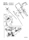 Ersatzteile Fleurelle Motormäher mit Antrieb BA 451 Typ: 12D-T53J619  (2004) Batterie, Getriebe, Holm, Räder