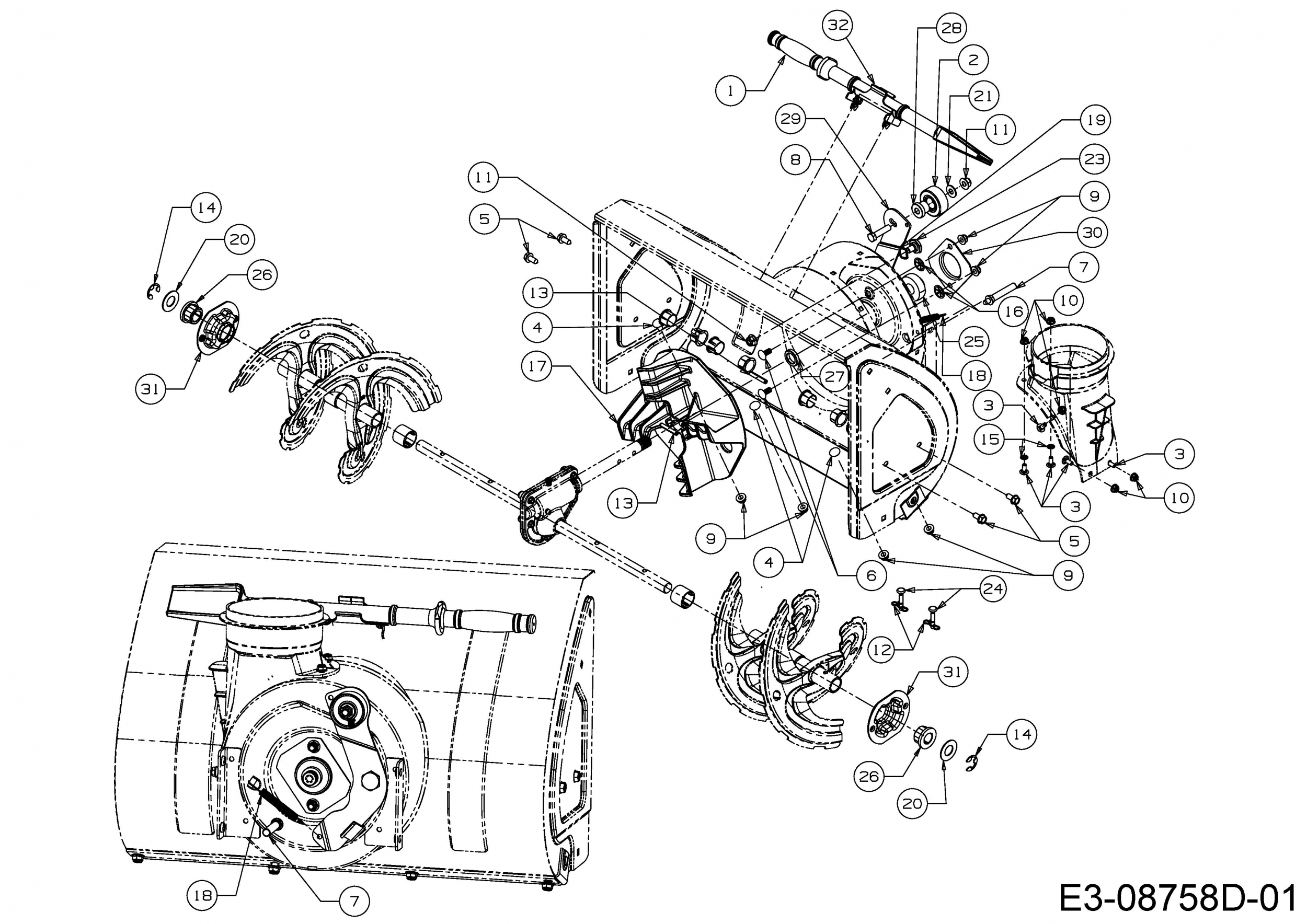 Ersatzteile MTD Schneefräse M 56 Typ: 31B-32AD678 (2018) Fräsgehäuse,  Schnecke, Schneckengetriebe - Ersatzteil-Fee