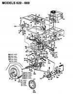 Ersatzteile Raiffeisen Rasentraktoren 112 ESL Typ: 132-650F628  (1992) Fahrantrieb, Motorkeilriemenscheibe, Pedal, Räder hinten