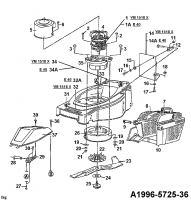 Ersatzteile MTD Elektro Rasenmäher ohne Antrieb E 40 Typ: 04030.04  (1996) Elektromotor, Grasfangkorb, Messer 