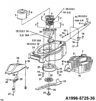 Ersatzteile MTD Elektro Rasenmäher ohne Antrieb E 40 Typ: 04030.04  (1996) Elektromotor, Grasfangkorb, Messer 