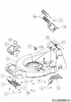 Ersatzteile WOLF-Garten Benzin Rasenmäher ohne Antrieb OMEGA 46 BP Typ: 11A-YA5E650 (2019) Leitstück hinten, Mähwerksgehäuse, Stange für Heckklappe, Seitenverkleidungen 