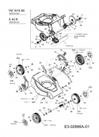 Ersatzteile Yard-Man Elektromäher mit Antrieb YM 1618 SE Typ: 18ERT5H-643  (2007) Getriebe, Höhenverstellung, Räder
