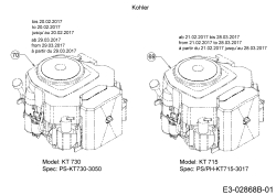 Cub Cadet Ersatzteile Rasentraktoren XT2 QR106 13AQA1CR330  (2017) Motor Kohler