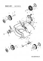 Ersatzteile Fleurelle Motormäher mit Antrieb BAE 451 Typ: 12EET53K619  (2006) Höhenverstellung, Räder