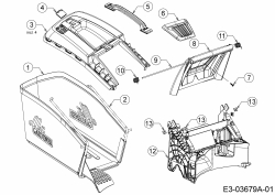 Ersatzteile Mr.Gardener Motormäher mit Antrieb HW 46 BA Typ: 12A-TN5E629  (2016) Grasfangsack, Heckklappe, Leitstück hinten