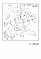 Ersatzteile WOLF-Garten Benzin Rasenmäher mit Antrieb Ambition 51 AV-ALU Typ: 12ABG18A650  (2013) Gehäuse, Variator, Unterholm 