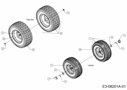 Ersatzteile MTD Rasentraktor Minirider 76 SDE Typ: 13C726JD600 (2021) Räder 13x5x6; 16x6,5x8 