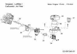 Ersatzteile MTD-Motoren Horizontal 170-AUA Typ: 752Z170-AUA  (2015) Vergaser, Luftfilter