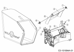 Ersatzteile WOLF-Garten Benzin Rasenmäher mit Antrieb A 4600 ATHW Typ: 12A-TSSC650  (2019) Grasfangsack, Heckklappe, Leitstück hinten 